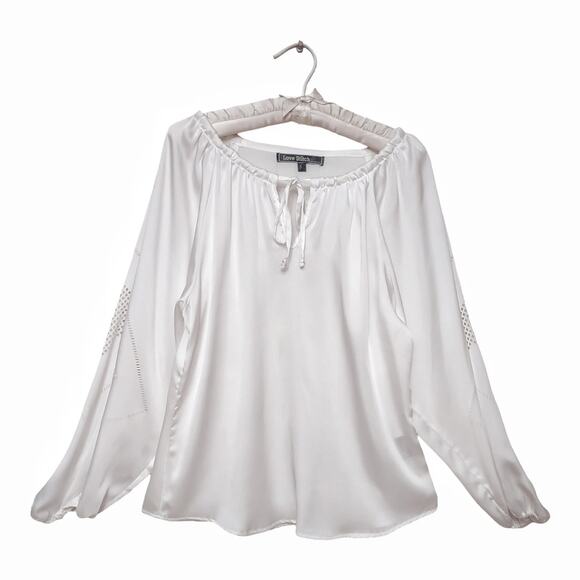 LOVE STITCH White Peasant Blouse Size S Boho Hippie South Western Simple Clean - Picture 1 of 10